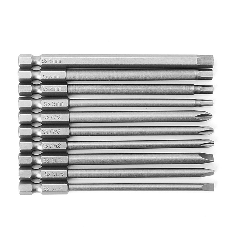 Set 10 Mũi Khoan Tua Vít Từ Tính PH2 S2 1/4 100mm Bằng Thép