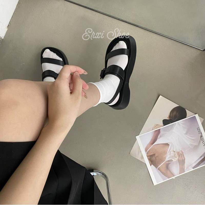 Oeggeo shop Xăng đan Đế Bệt Cài Hai Nút Cho Nữ