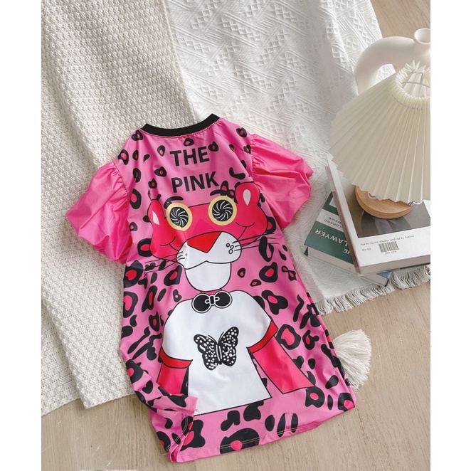 Váy Suông Hoạt Hình Pink Panther Tay Bồng Siêu Hot Tay Bồng Dễ Thương Cho Bé Gái