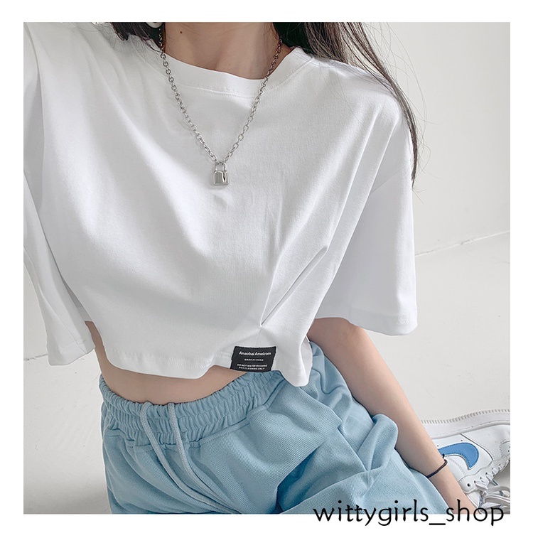 Wittygirls-áo Thun Croptop Tay Ngắn Dáng Rộng Thời Trang Mùa Hè Cho Nữ