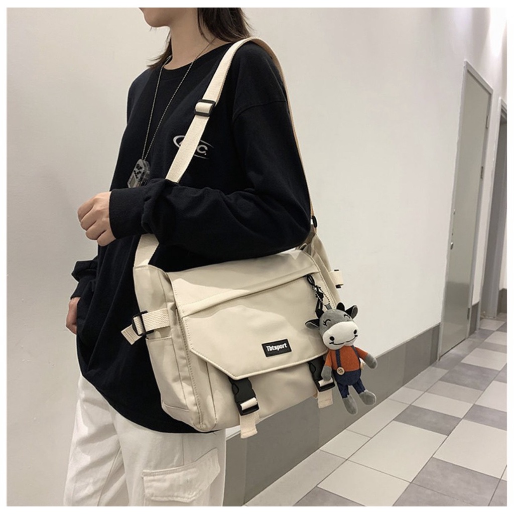 Túi Đeo Chéo Phong Cách Unisex Vải Canvas Cao Cấp Đựng Vừa Sách Vở Đi Học 2 màu đen trắng TUCANVAS TCV33 | BigBuy360 - bigbuy360.vn
