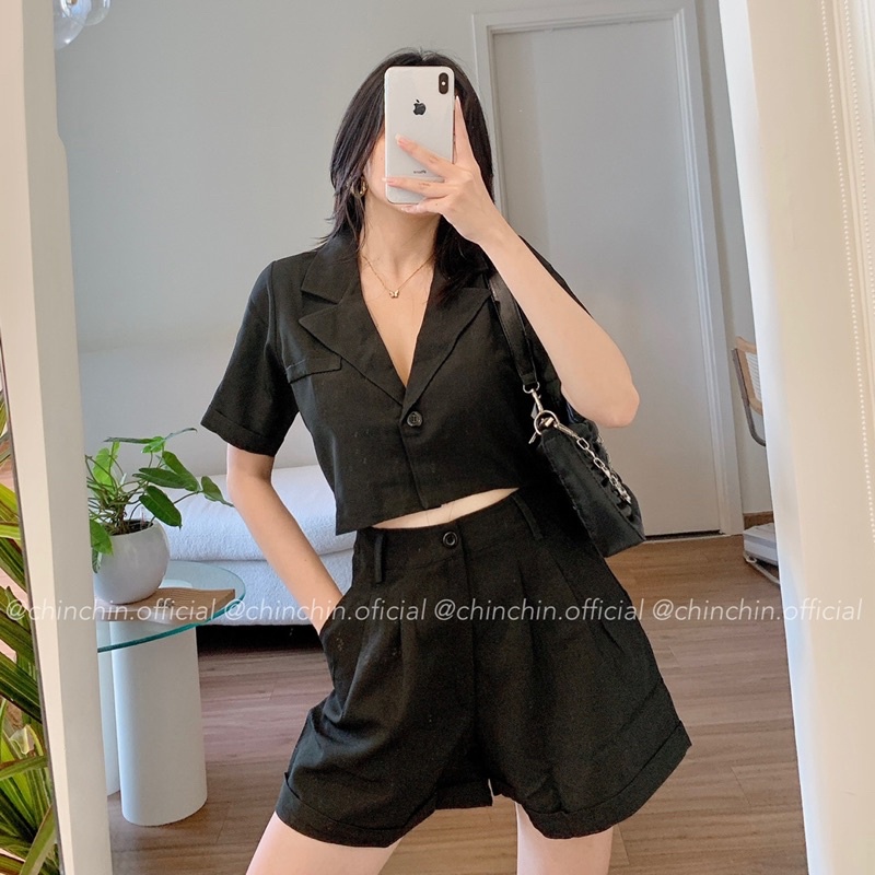 Set crop vest quần short