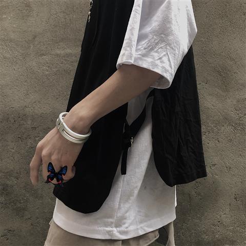 Áo hoodie giả hai lớp/ Áo thun trơn tay ngắn màu tối thời trang mùa hè phong cách thời trang cho cặp đôi