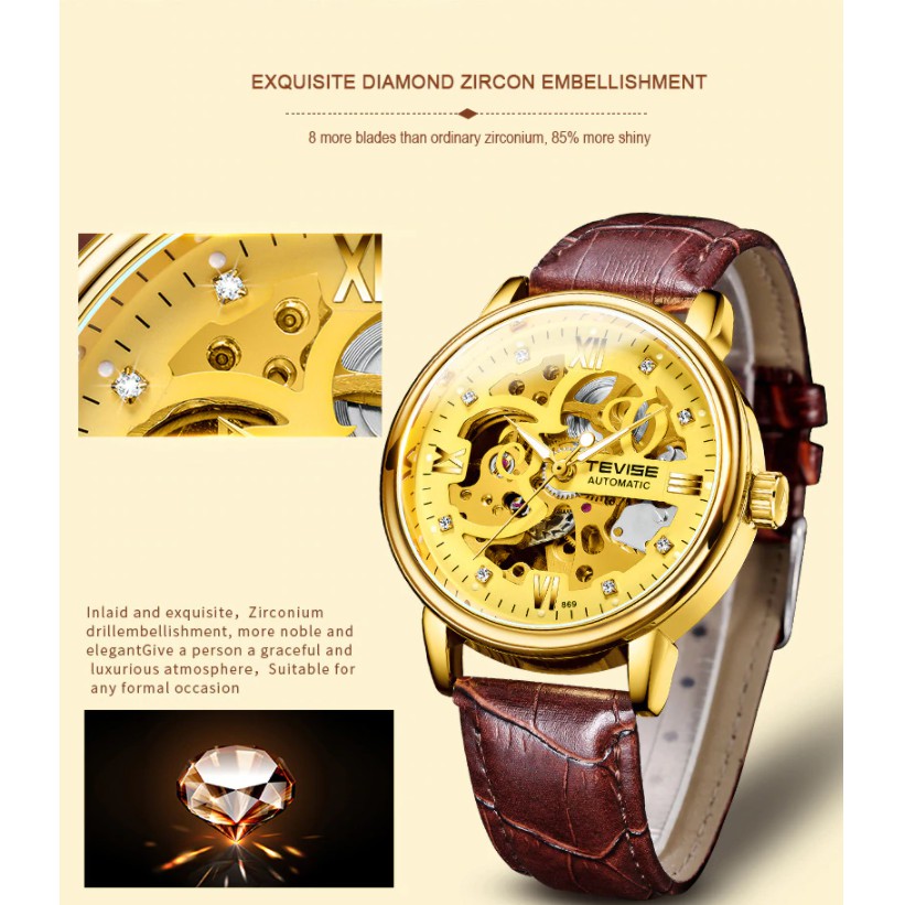 Đồng hồ nam cơ dây da cao cấp Tevise T869A-3 full box, mặt kính sapphire chống xước, chống nước, bảo hành 03 năm | BigBuy360 - bigbuy360.vn