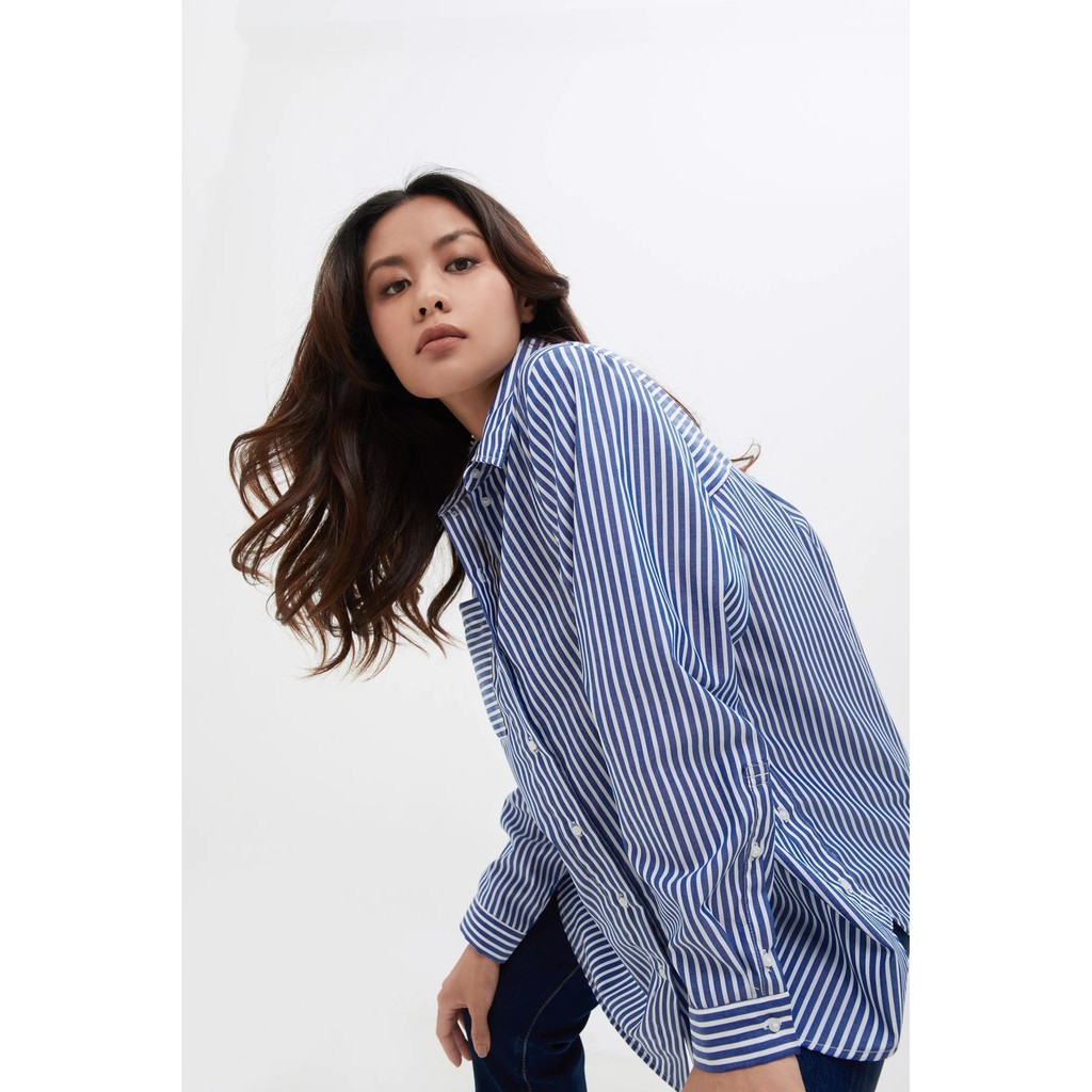 TheBlueTshirt -  Áo Sơ Mi Phom Rộng Nữ -  Pocket Oversized Shirt Bold Stripes