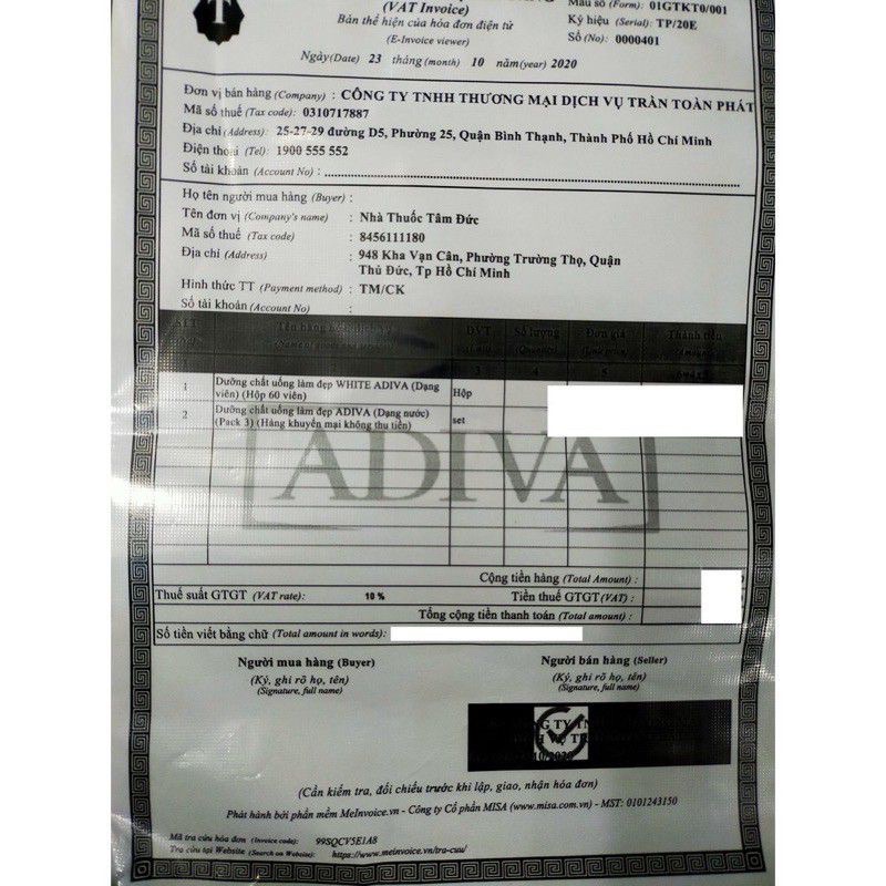 Viên uống trắng da Adiva White - Hộp 60 viên