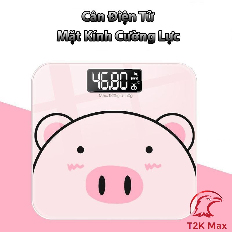 Cân Điện Tử Sức Khỏe Thông Minh - Cân Lợn Hồng Chính Xác Tặng Kèm Pin - T2K Max