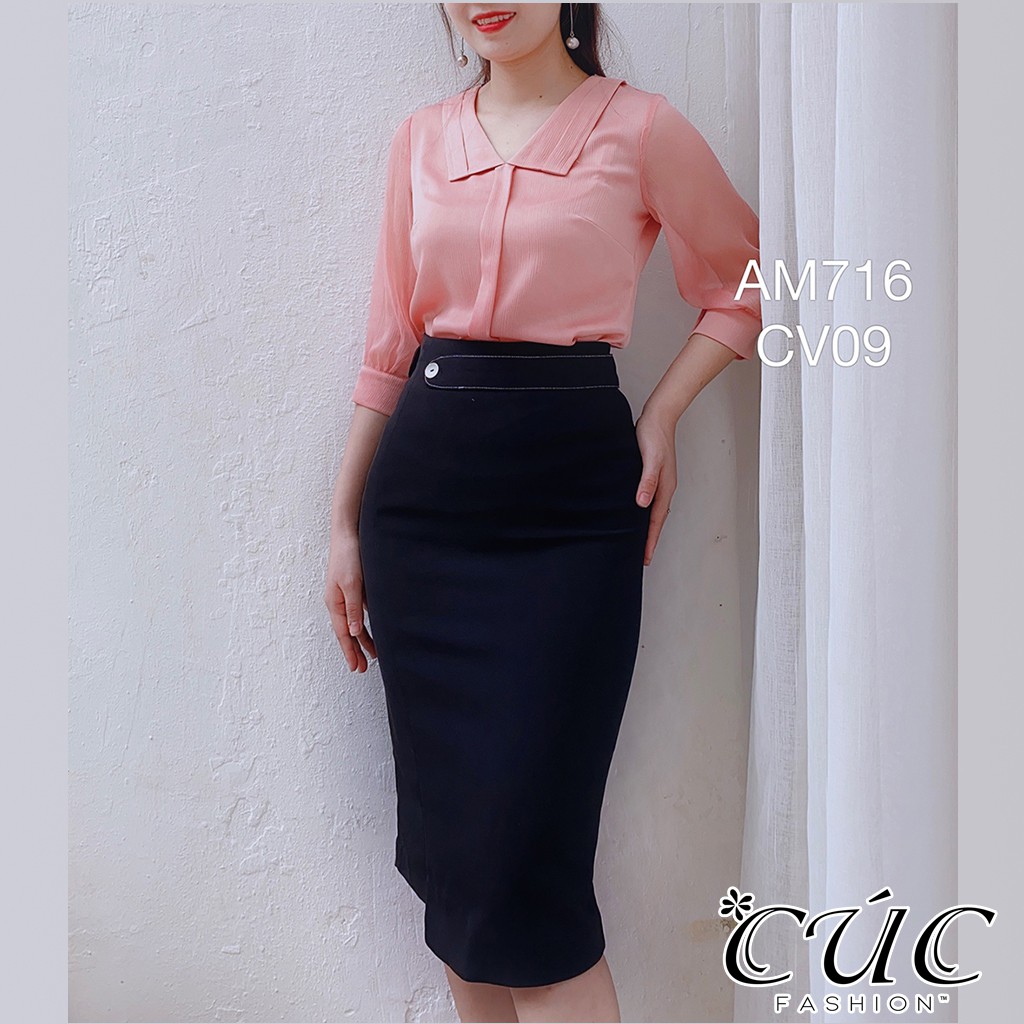 Áo sơ mi nữ công sở cao cấp Cúc Fashion AM716 áo somi cổ nẹp viền