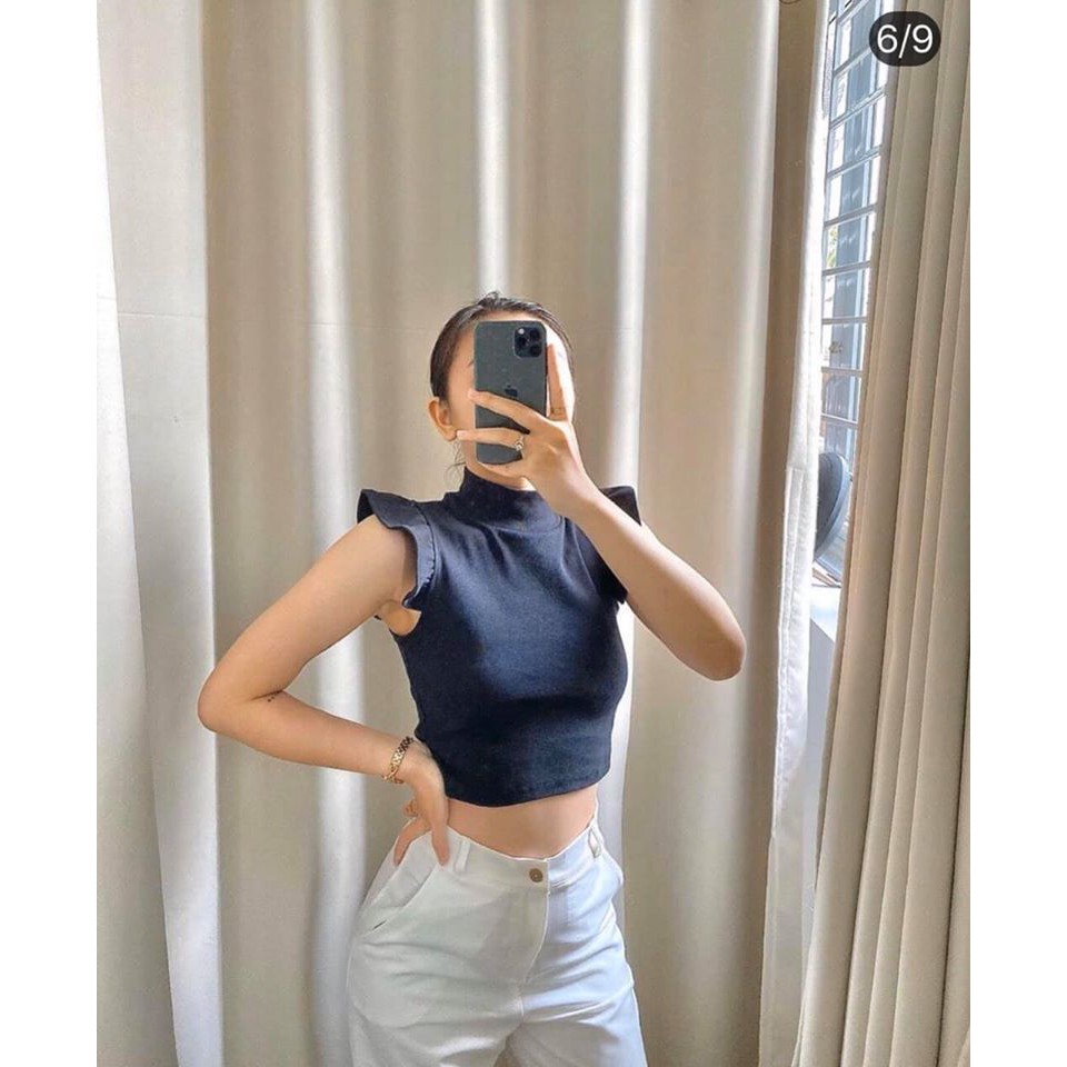 (Có video) Áo croptop cánh tiên cổ lọ