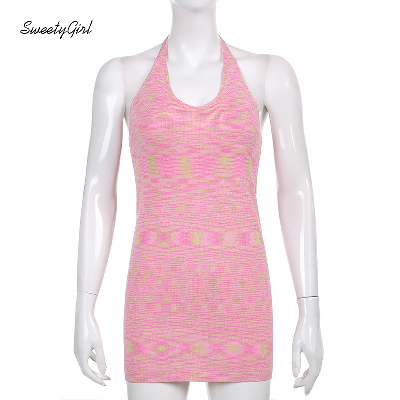 Đầm dệt kim nữ sát nách cổ chữ U kẻ sọc thời trang