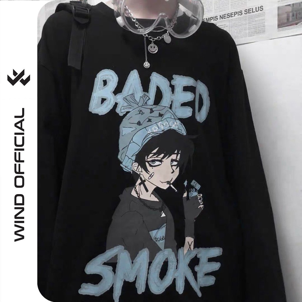 Áo thun tay dài WIND phông unisex form rộng SMOKE nam nữ sweater oversize ulzzang