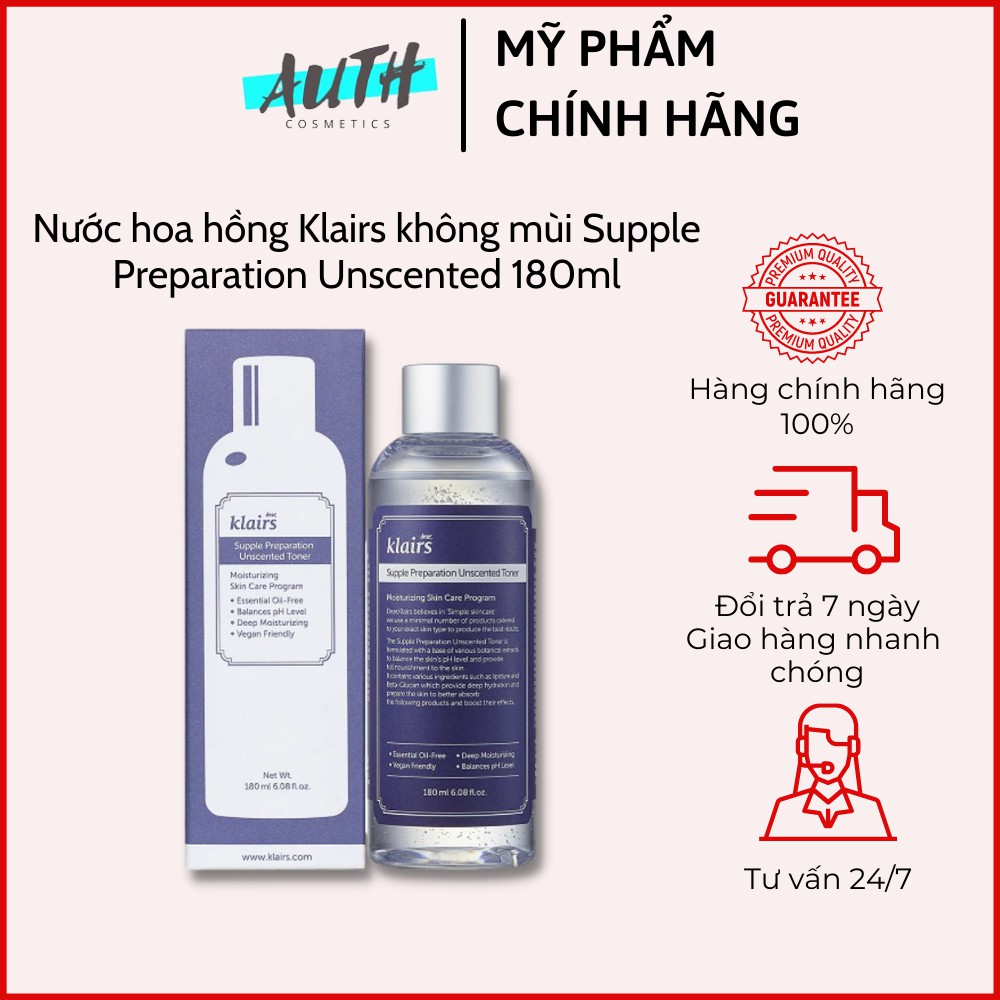 Toner Klairs Không Mùi MOON21 Nước Hoa Hồng Klairs Supple Preparation Unscented 180ml cho da nhạy cảm