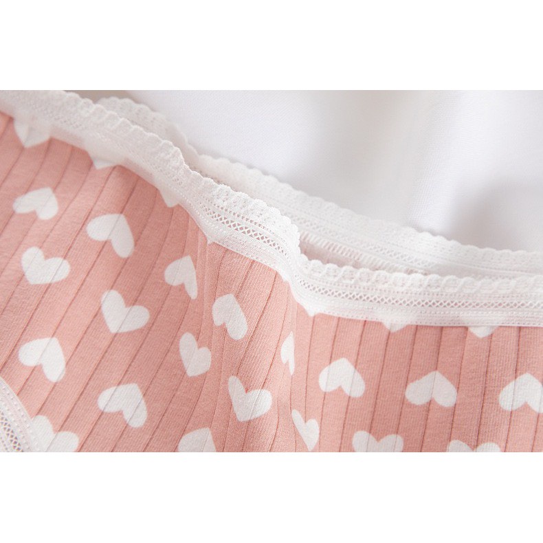 Quần Lót Nữ - Quần Lót Nữ Cotton gân tăm tim tông hồng - thoáng mát cạp ôm không tạo hằn DAN STORE Mã 8019