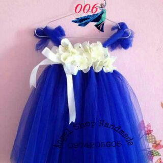 Freeship 99k TQ_Váy tutu xanh blue phối tú cầu