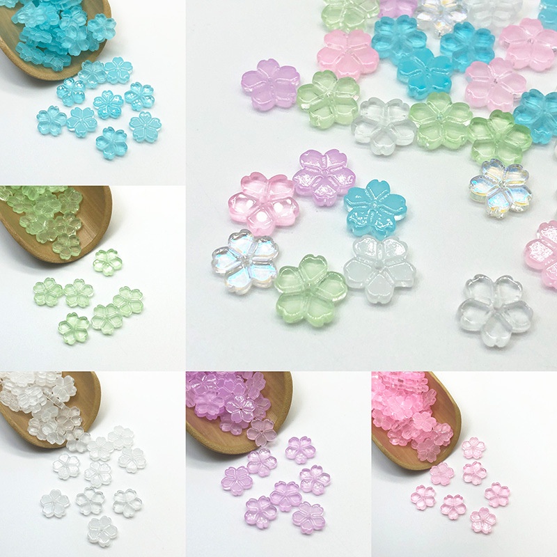 (5 cái)Hoa thủy tinh 5 cánh 11mm, Nguyên liệu làm trang sức cổ trang, Nguyên liệu diy