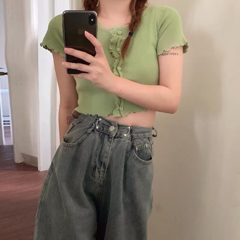 áo len mông cộc tay pha bèo lẹp khuy (20582#)