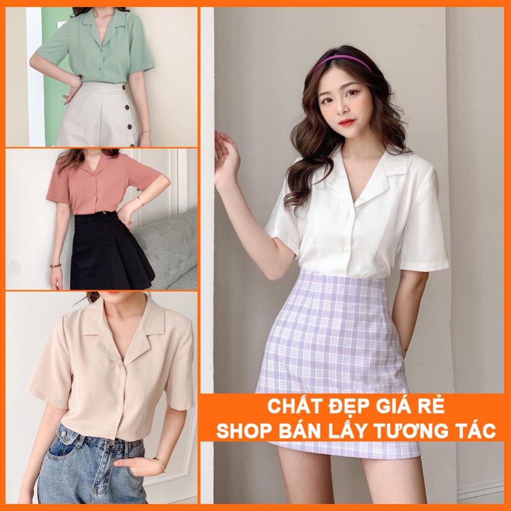 Áo sơ mi nữ cổ vest trơn màu chất đũi