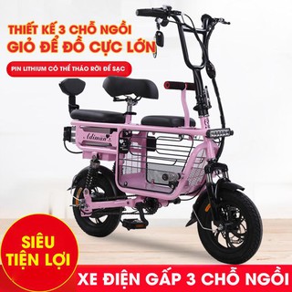 Xe Điện Mini Gấp Gọn | Xe Đạp Điện Giỏ To - ADIMAN | 3 Ghế Ngồi | Pin Khủng Lithium 48v-20A