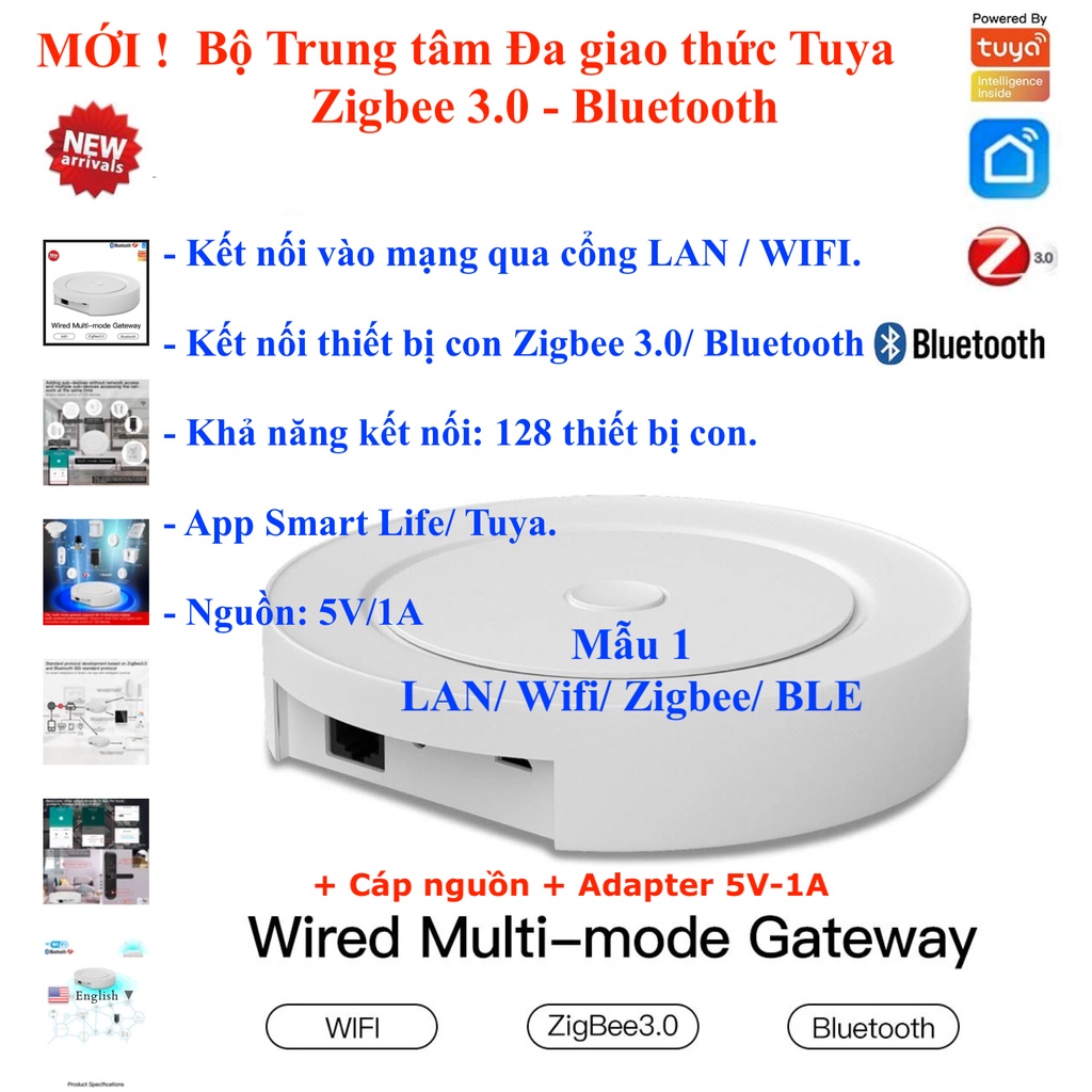 Bộ trung tâm Tuya / Hub / Gateway / Bộ tiếp sóng Tuya Zigbee , Bluetooth , Wifi , LAN , Repeater , HomeKit -