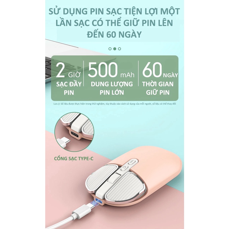 Chuột không dây FMOUSE M203 sạc pin siêu mỏng kết nối bluetooth và chip USB 2.4GHz dùng cho pc, laptop, tivi, điện thoại