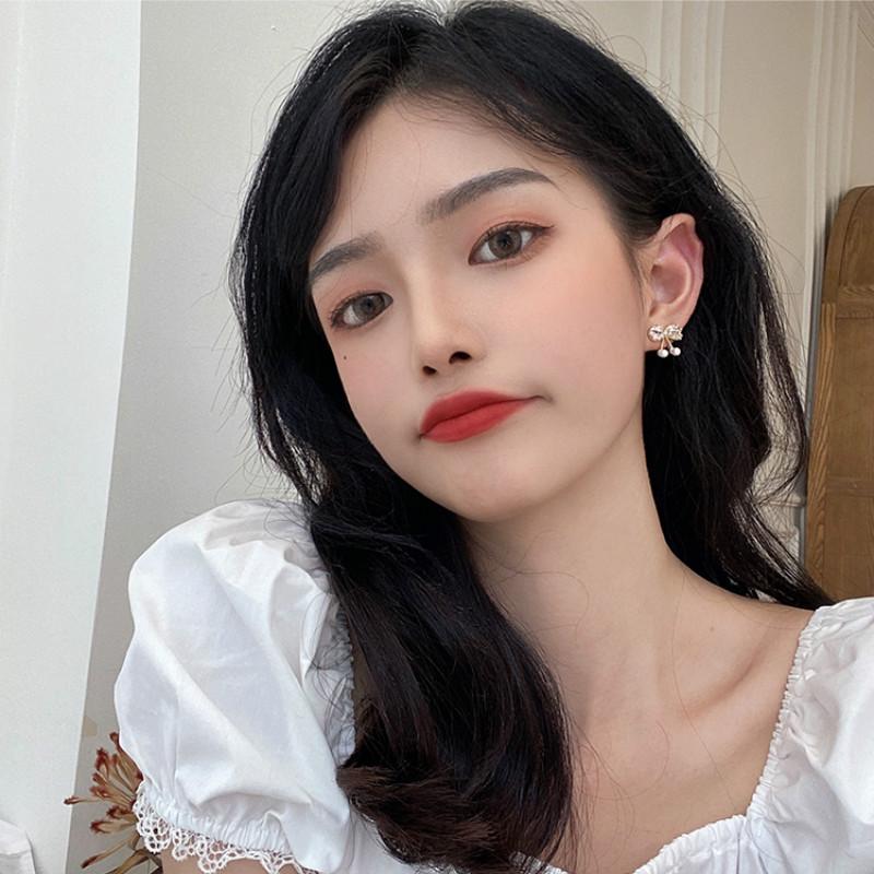 Bông tai mạ bạc 925 thiết kế hình nơ dễ thương thời trang phong cách Hàn Quốc