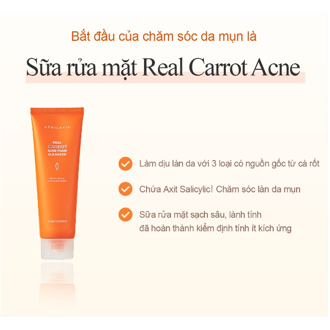 [Mã FMCGM50 - 8% đơn 250K] Sữa rửa mặt Carrot Acne Foam Cleanser