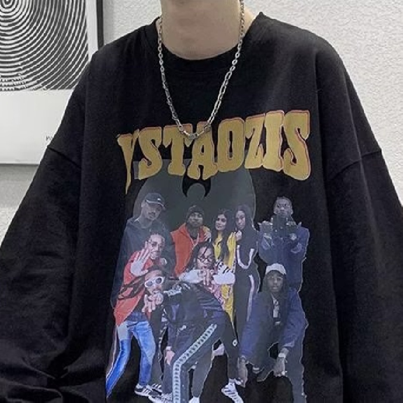 Áo Thun Tay Dài Cổ Thuyền Dáng Rộng In Chữ Hoạt Hình Phong Cách Hàn Quốc Thời Trang Cho Nam Và Nữ Size M-5XL