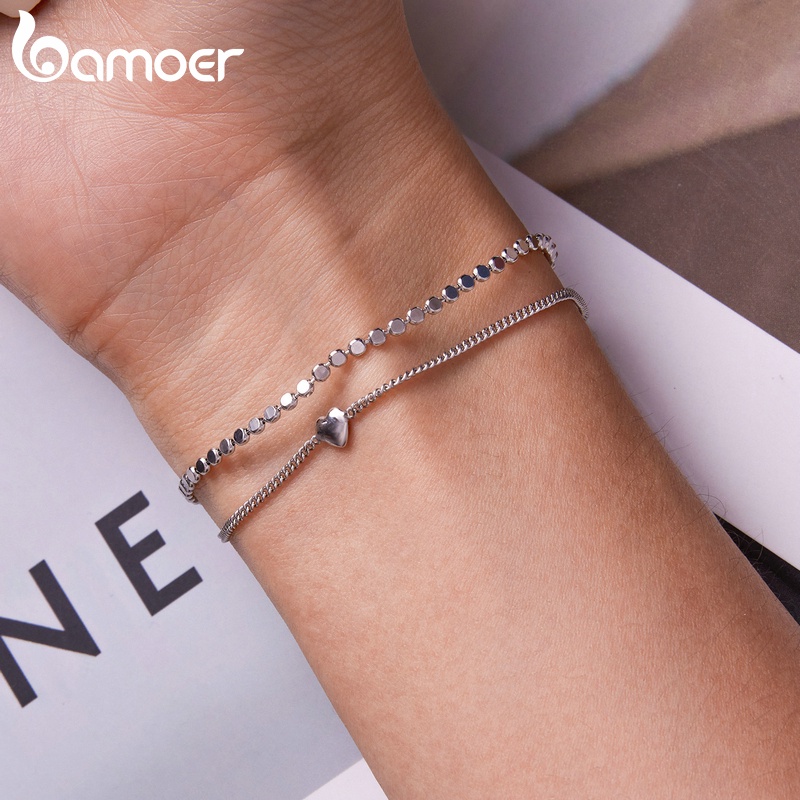 Vòng Tay Bamoer Bạc 925 Thiết Kế Mặt Trái Tim Đơn Giản