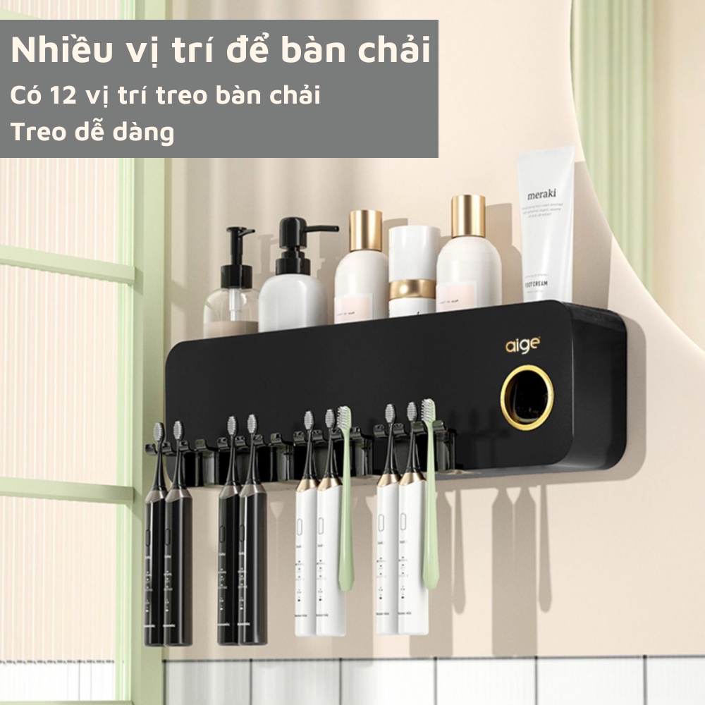 Bộ nhả kem đánh răng tự động kệ để cốc bàn chải đánh răng lắp đặt siêu dễ AIGE
