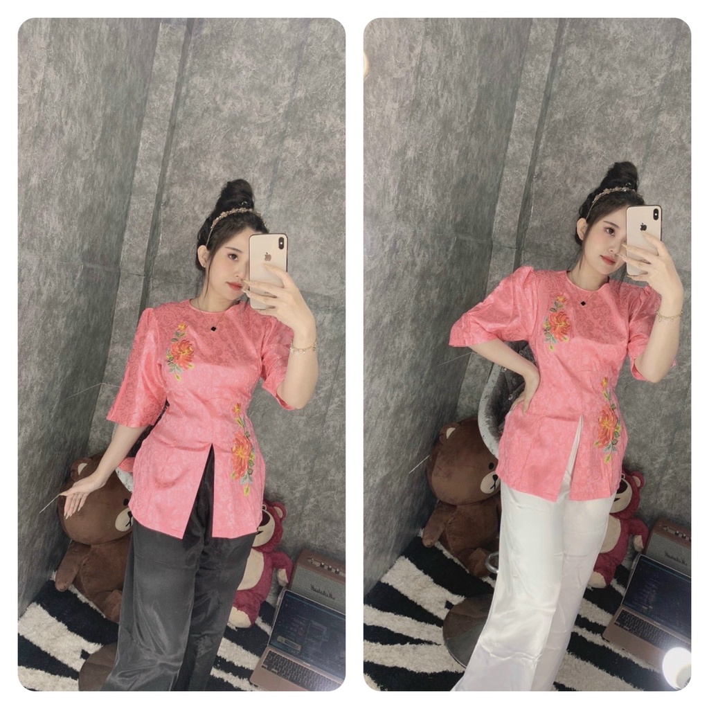 ÁO BÀ BA CÁCH TÂN LỤA GẤM DÂY KÉO