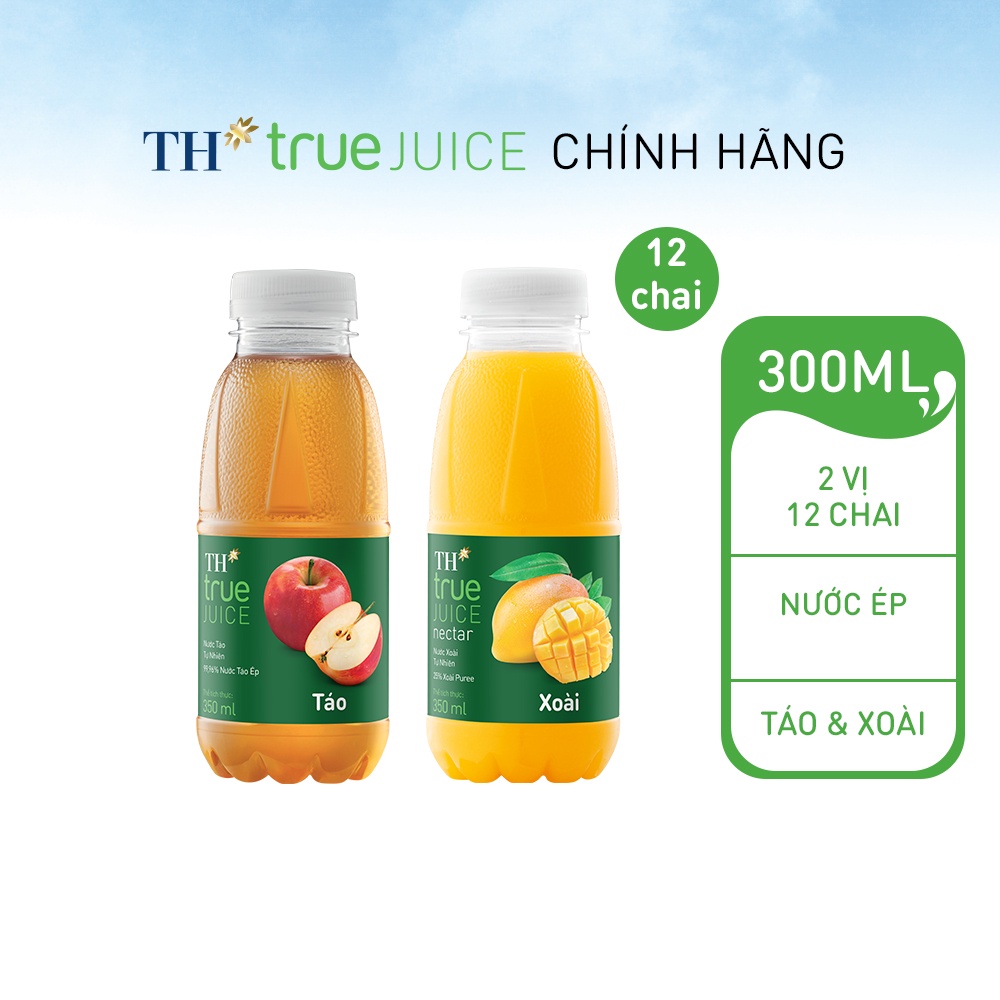 12 Chai nước táo và nước trái cây xoài tự nhiên TH true Juice 350ml (350ml x12)