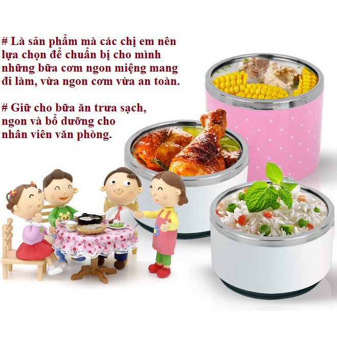 Cặp lồng cơm giữ nhiệt chấm bi lõi INOX