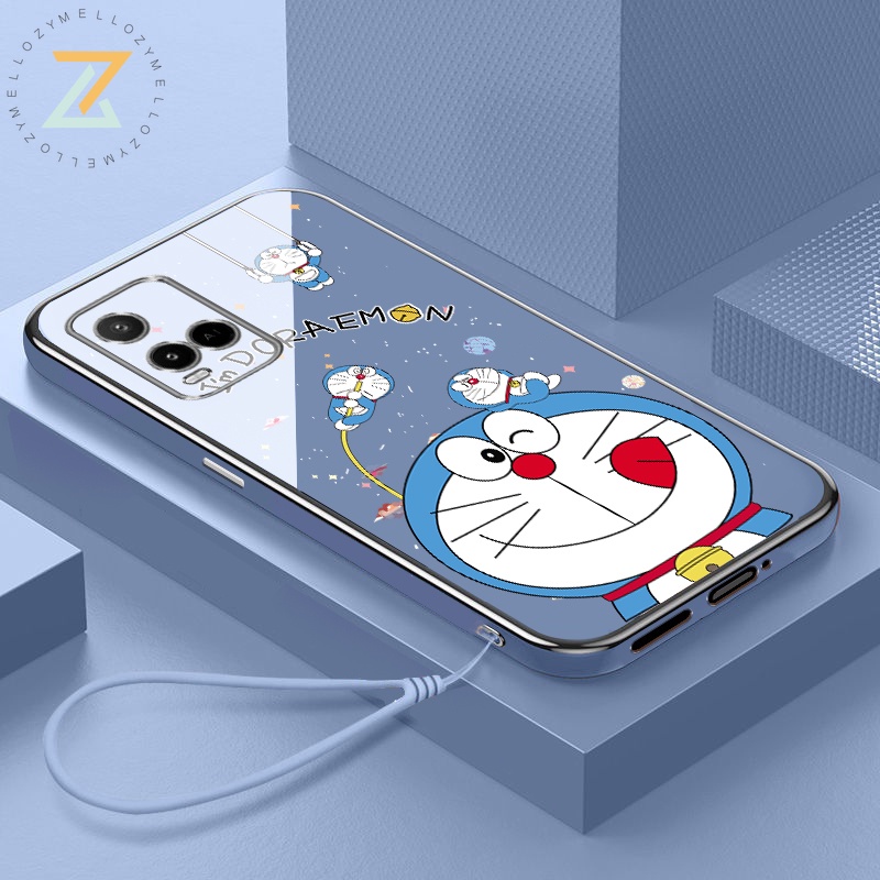 Zymello ốp lưng Vivo Y21 V23 Y33S Y21S Mạ điện Thời trang 6D Lỗ trơn Phim hoạt hình Mèo dễ thương Dây buộc Hộp đựng điện thoại