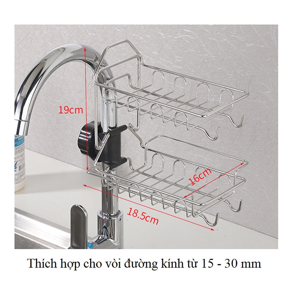 Khay inox gắn vòi rửa bát, giá inox thép không rỉ treo vòi Hiwi