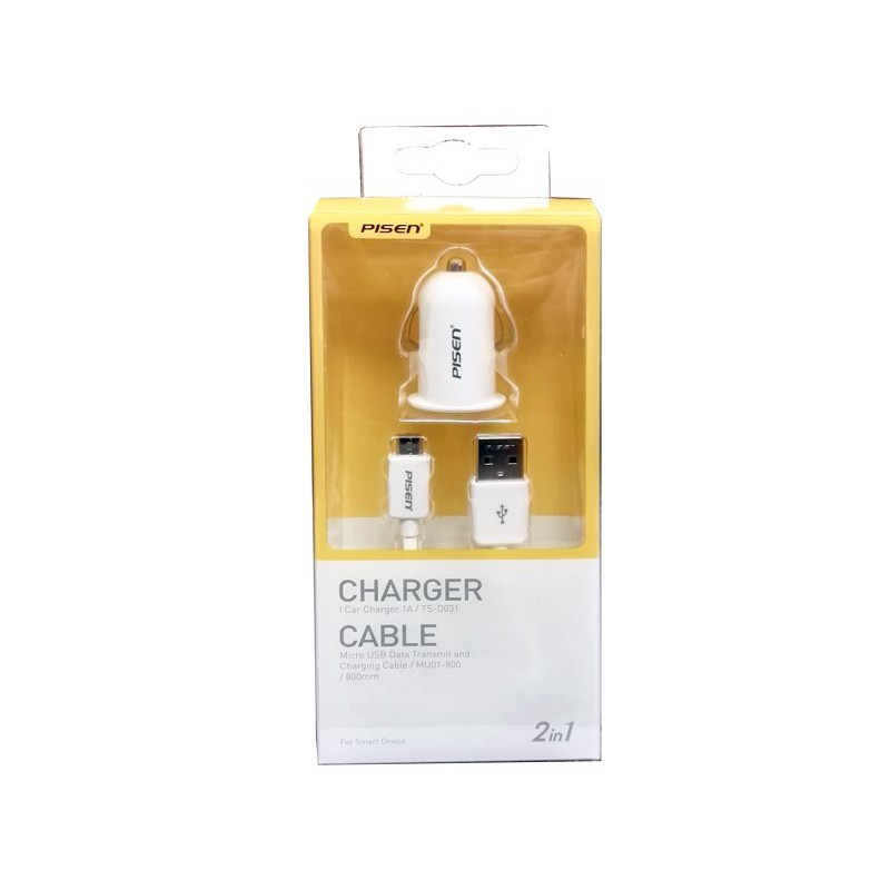 Cốc sạc Pisen Car Charger 1 USB - Kèm cáp Micro USB - Hàng chính hãng