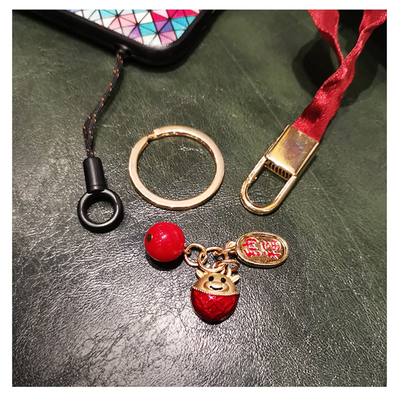 Dây đeo điện thoại/thẻ ID màu đỏ phong cách Trung Hoa truyền thống