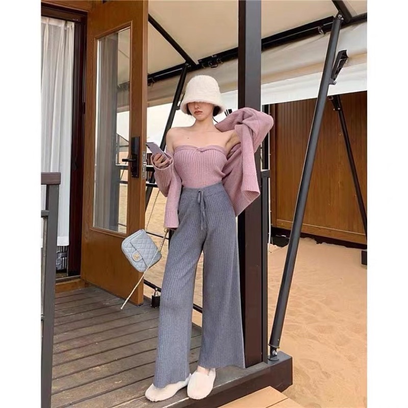 Set áo khoác len và áo ống, áo len nữ 3 màu cao cấp