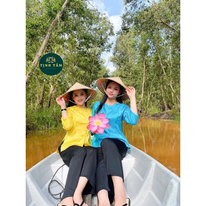 Bộ Bà Ba Quần Đen Vải Lụa Gấm Mềm Mịn, Cực Đẹp Mặc Rất Thoải Mái Duyên Dáng