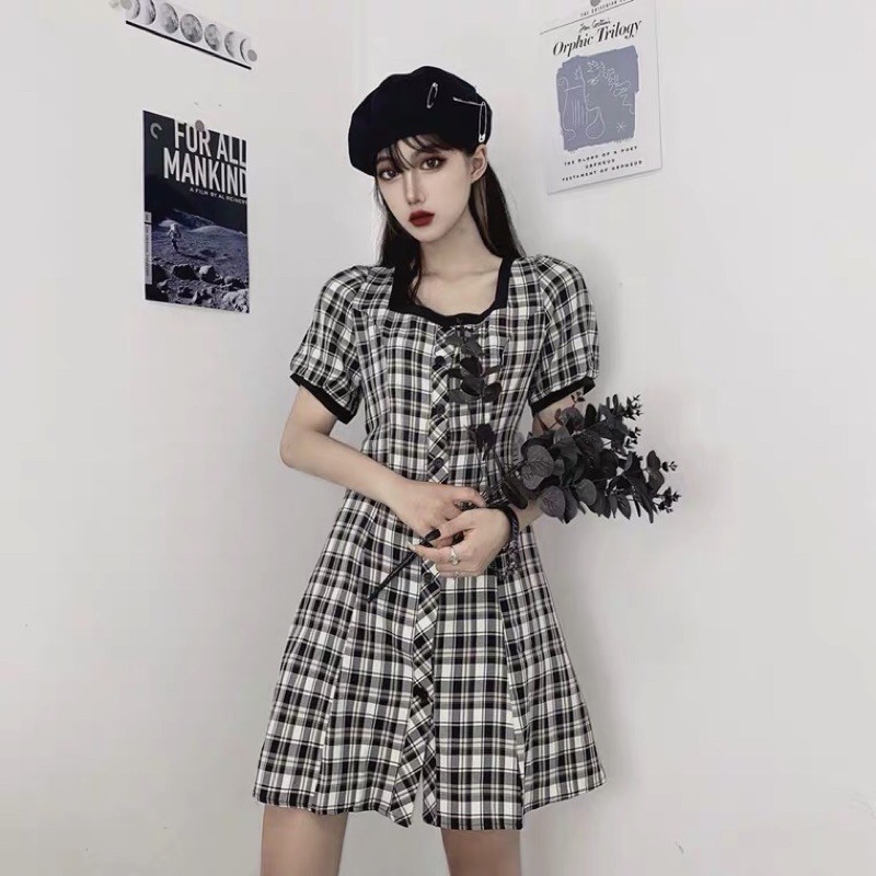 [Siêu giảm giá] Váy ulzzang kẻ caro đen trắng cá tính 05