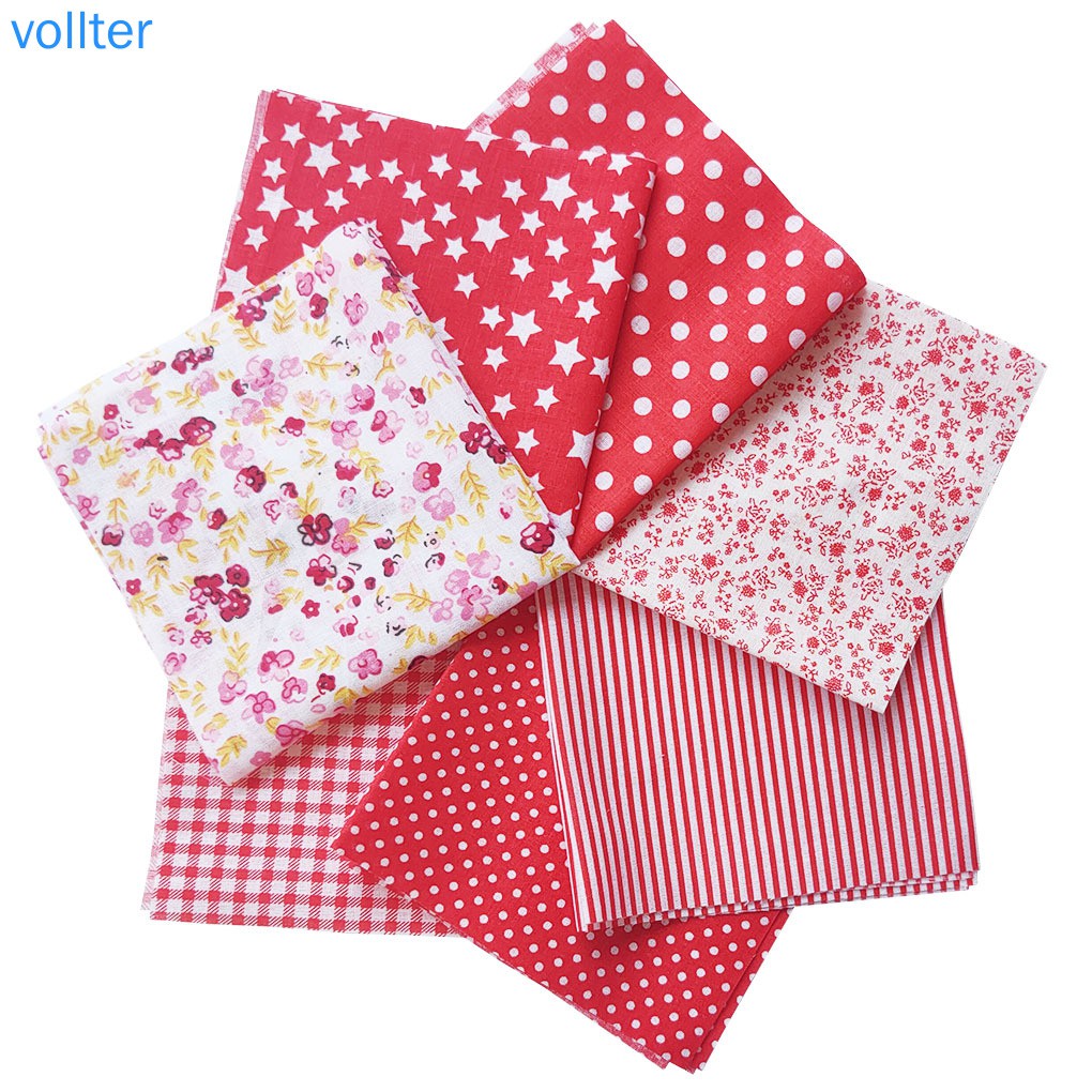 Set 7 Tấm Vải Cotton 25x25cm Nhiều Họa Tiết Màu Đỏ Làm Đồ Thủ Công Tiện Dụng
