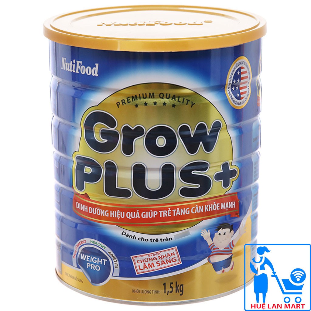 [CHÍNH HÃNG] Sữa Bột Nutifood Grow Plus+ Xanh Weight Pro Hộp 1,5kg (Dinh dưỡng hiệu quả giúp trẻ TĂNG CÂN KHỎE MẠNH)