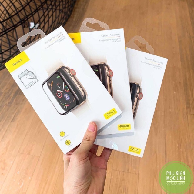 ⚡KÍNH CƯỜNG LỰC CHÍNH HÃNG APPLE WATCH BASEUS ⚡ FULL MÀN 4D SERIES 1 2 3 4 5 SIZE 38 40 42 44 mm