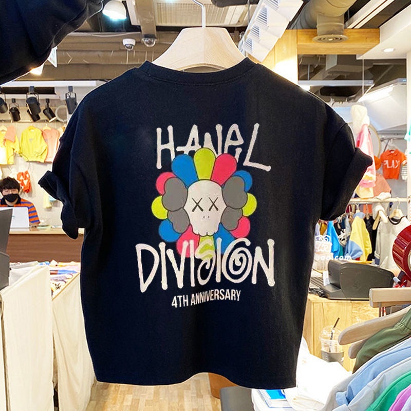 Áo Thun Cotton Tay Ngắn Dáng Rộng In Họa Tiết Hoạt Hình Dễ Thương Phong Cách Hàn Quốc Cho Bé