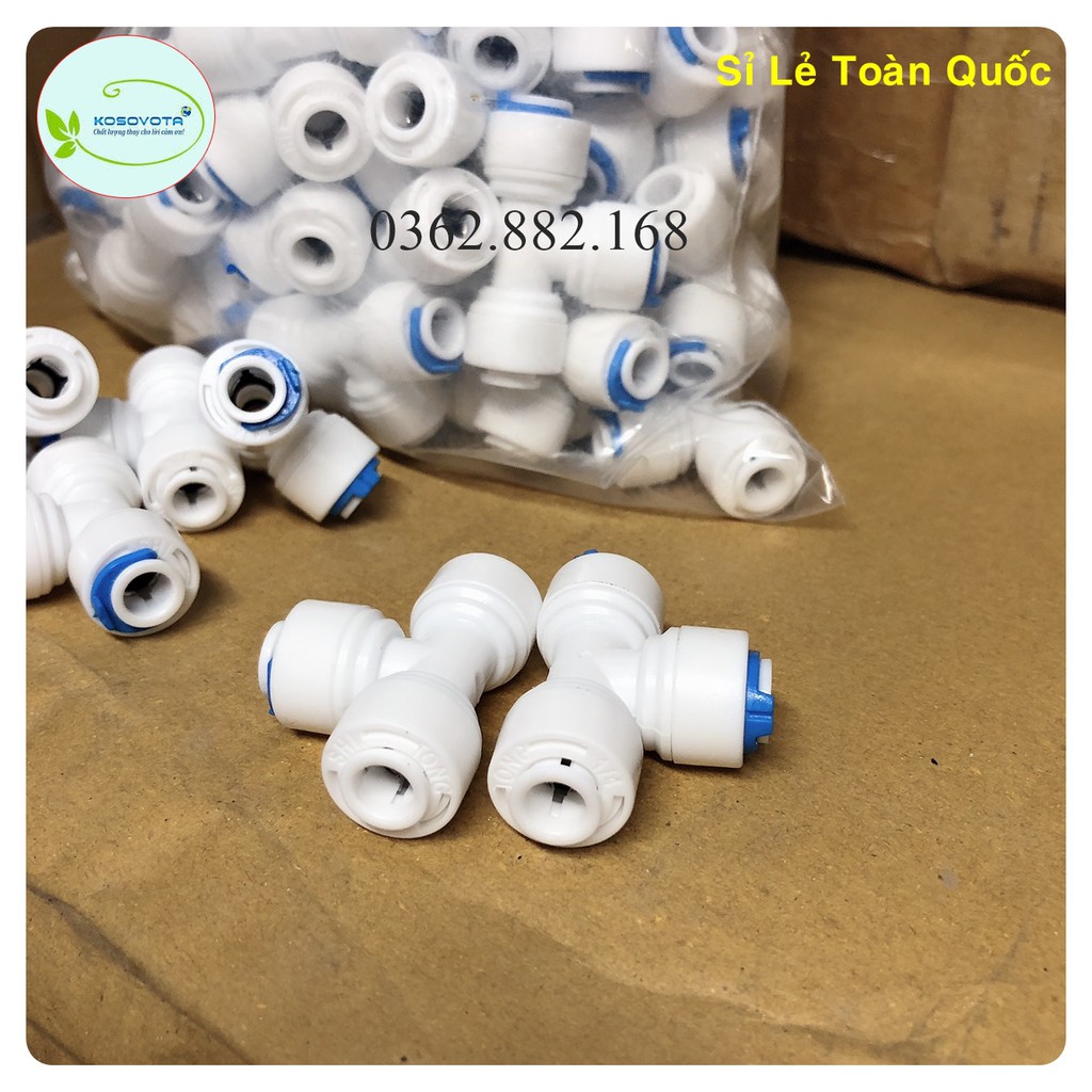 T, Co 3 Đầu Nối Nhanh Dây 6mm,10mm Cho Máy Lọc Nước, Hàng Cao Cấp, Nhựa Nguyên Sinh Siêu Bền