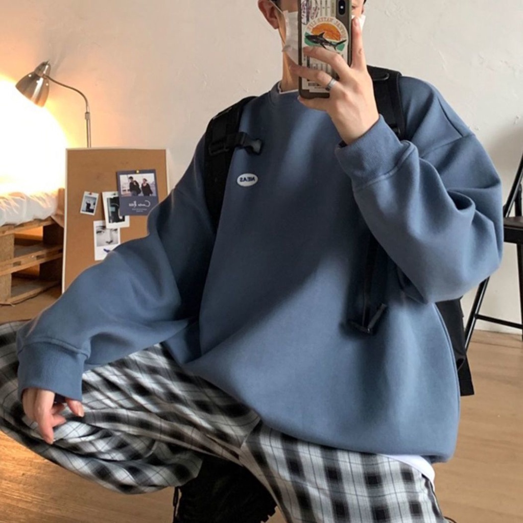 Áo Sweater Cổ Tròn Dáng Rộng Màu Sắc Đơn Giản Thời Trang Theo Phong Cách Hàn Quốc Cho Nam