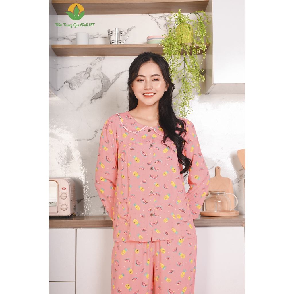 Đồ bộ Lanh mặc nhà nữ g Việt Thắng, quần dài, áo dài tay - B10.2202