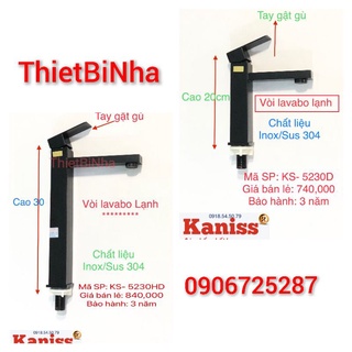 Vòi Lavabo Lạnh Gật Gù Vuông cao Inox 304 mạ sơn tĩnh điện màu đen KANISS,Bảo hành chính hãng 03 năm