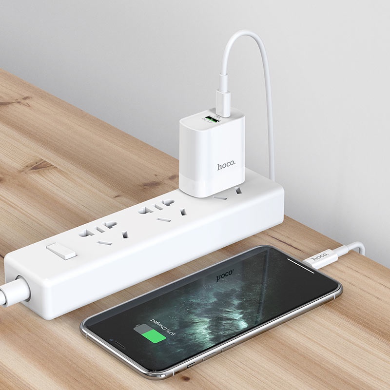 Bộ Sạc Nhanh Hoco C80 hỗ trợ sạc nhanh PD 20W  2 Cổng USB Và Type C Kèm Cáp Type-C To L Dài 1M - Bh 12 tháng