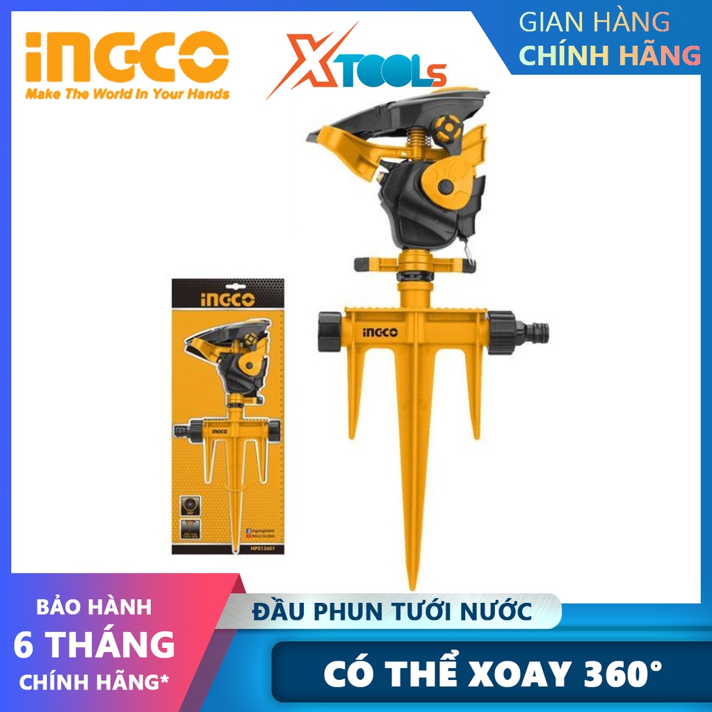Đầu phun nước xoay 360 độ INGCO HPS23602 | bộ đầu phun nước tưới cây Kích thước 16,5 * 14 * 8cm, Chất liệu ABS và PP, bộ