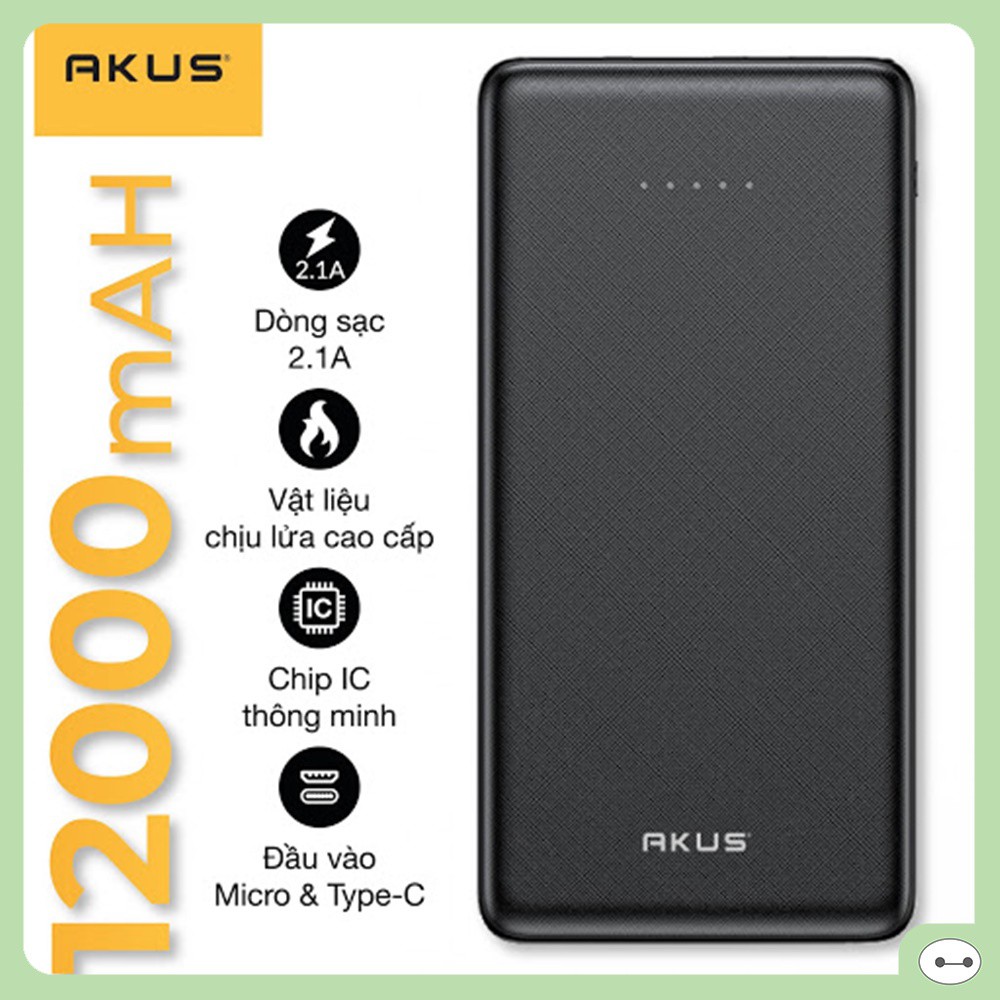 PIN SẠC DỰ PHÒNG AKUS C12S 12000MAH ĐEN